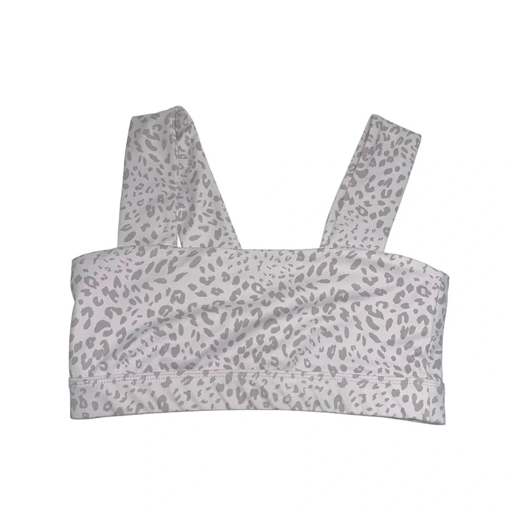 All Fenix Cream & Gray Cheetah Print Wide Strap Sports Bra Medium Women’s
